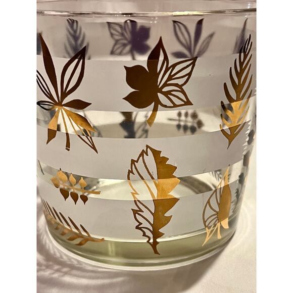 Vintage Glass Ice Bucket-Midcentury Leaf-Barware-Fall Decor-Retro Cocktail-Gold - Picture 2 of 7